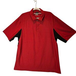 Nike Golf Polo Shirt Mens L Red Black color block Dri-Fit office athletic golf